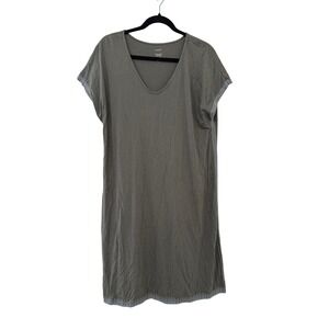 Pure Jill Relaxed Embroidered T-Shirt Dress Olive Green Cotton L Everyday Casual
